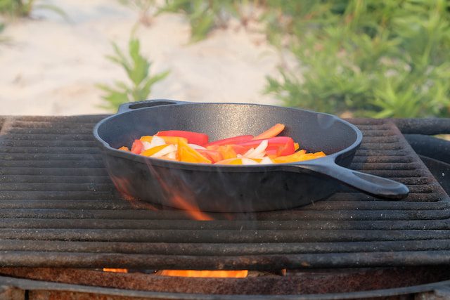 cooking in a cast iron pan